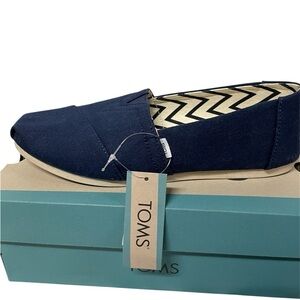Toms Navy cotton Canvas Slip-On Flat Alpargata Navy Blue Sz 8 New with Box